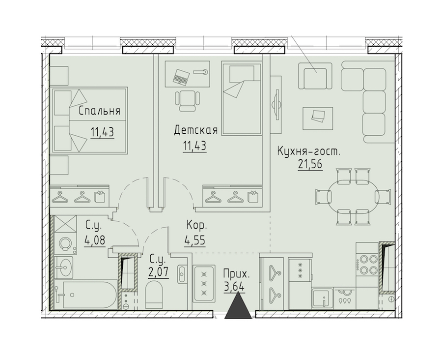 2-комнатная квартира 58.76 м², 7/9 эт., ЖК «LEGENDA Чёрная речка 41»
